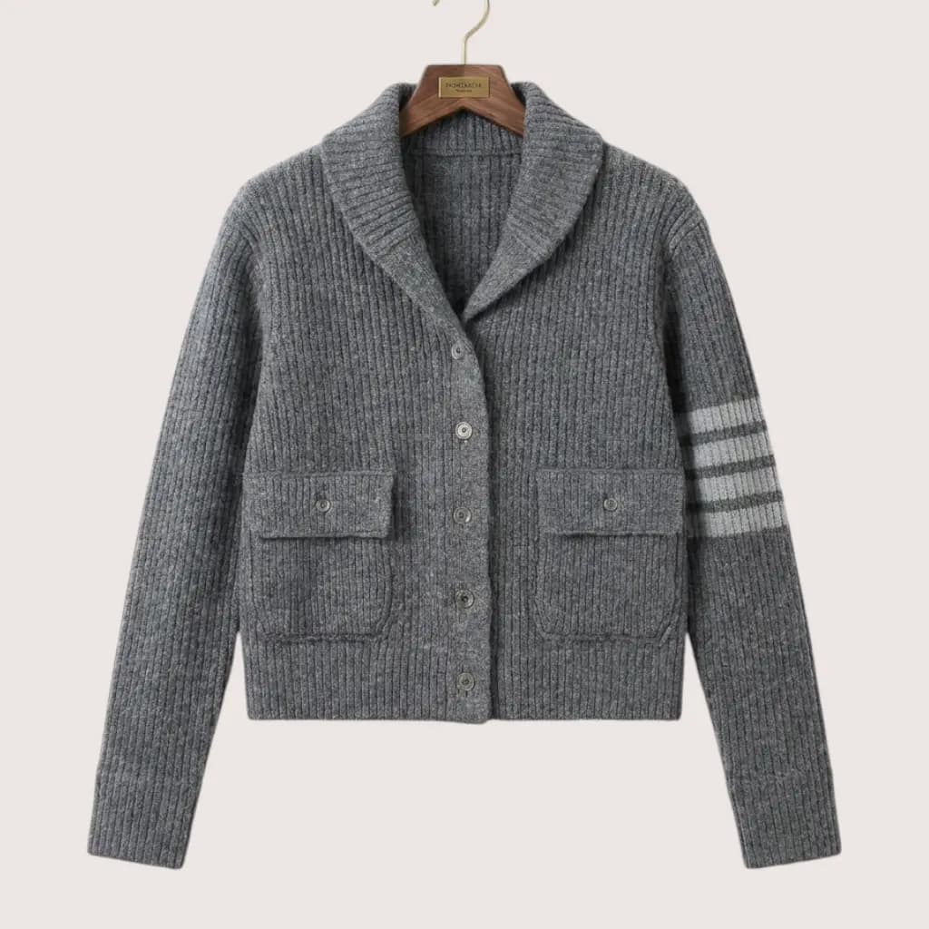 THOM BROWNE 리브드 울 크롭 가디건