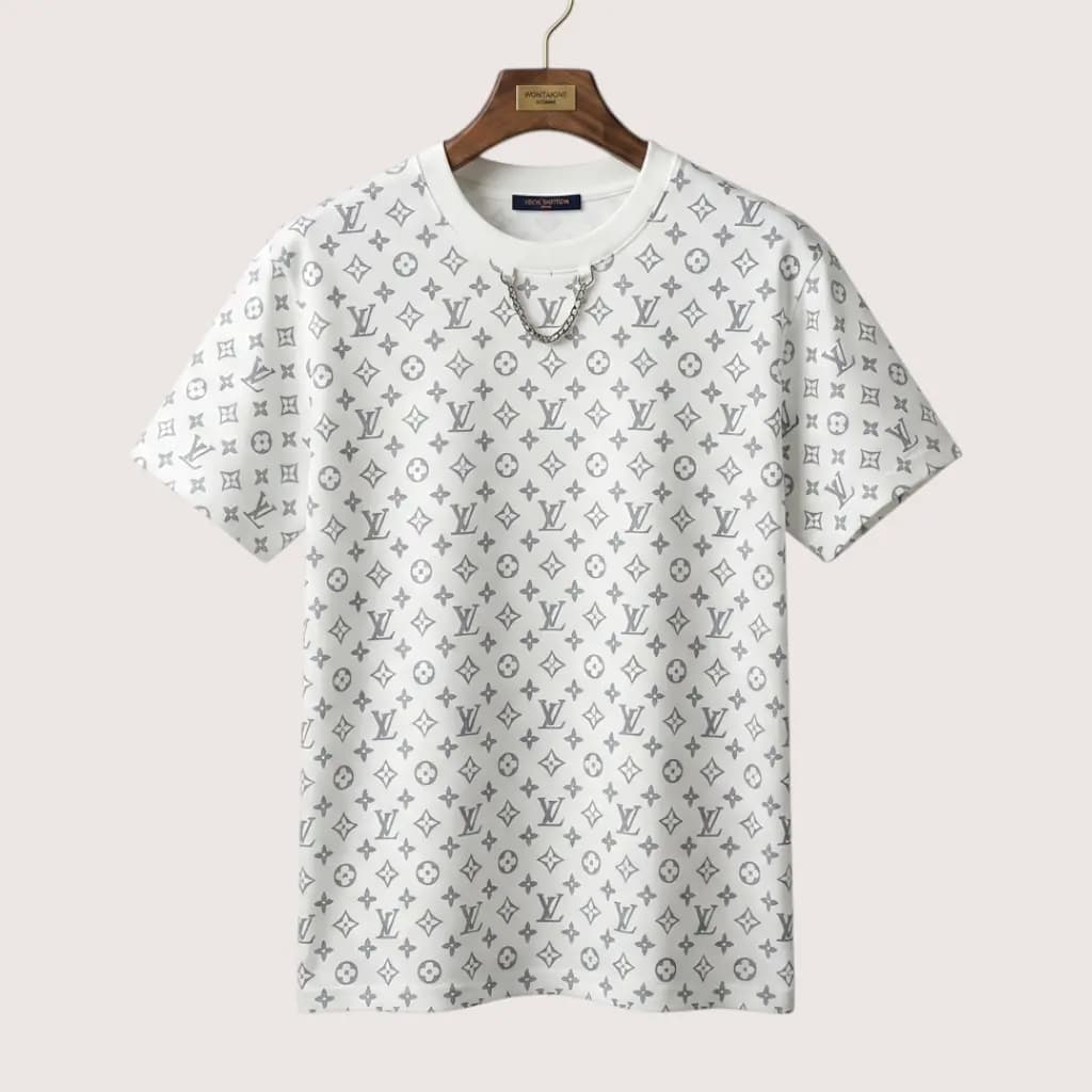 LOUIS VUITTON 올오버 모노그램 체인 반팔 티셔츠