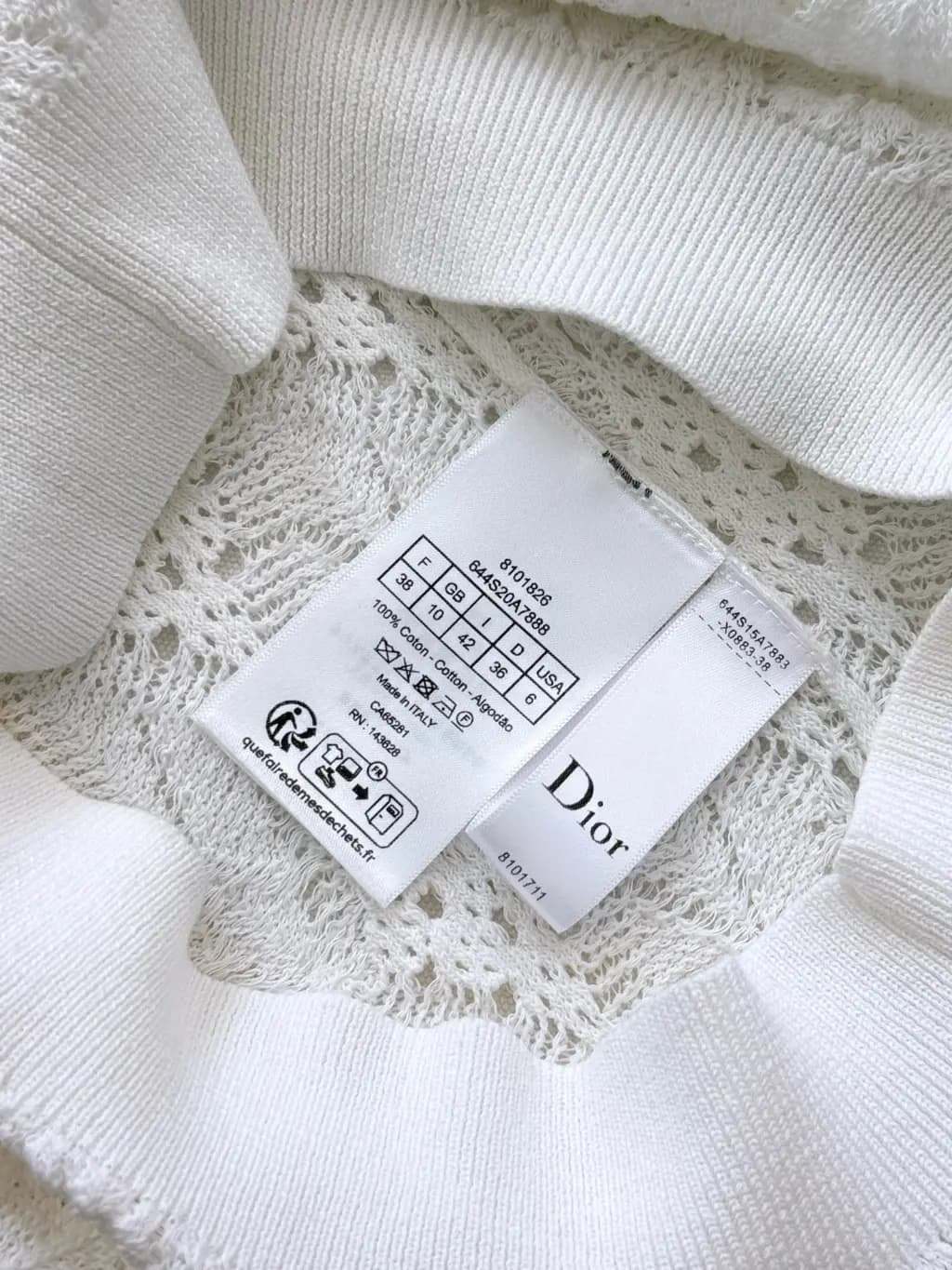 디올 DIOR 오픈워크 레이스 코튼 니트 반팔 티셔츠 상세 이미지
