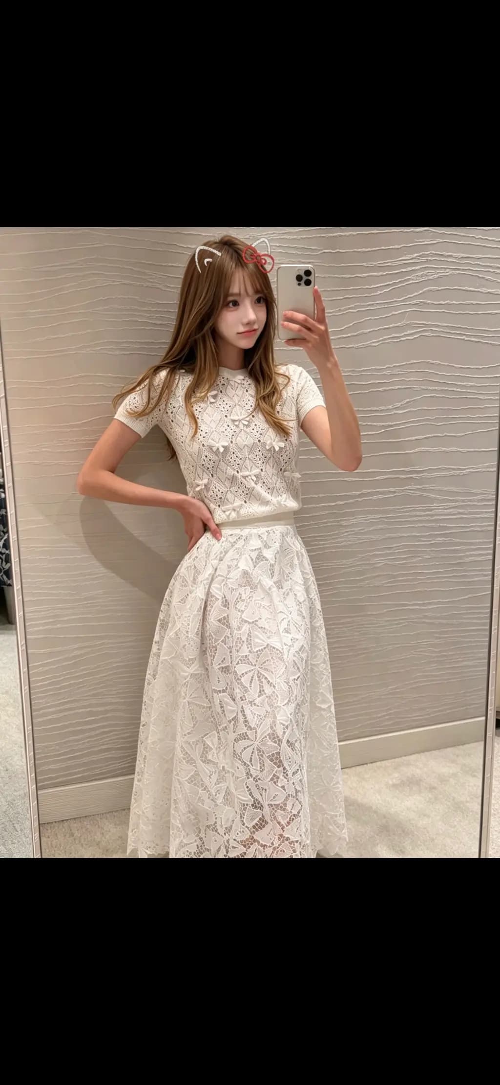 디올 DIOR 오픈워크 레이스 코튼 니트 반팔 티셔츠 상세 이미지