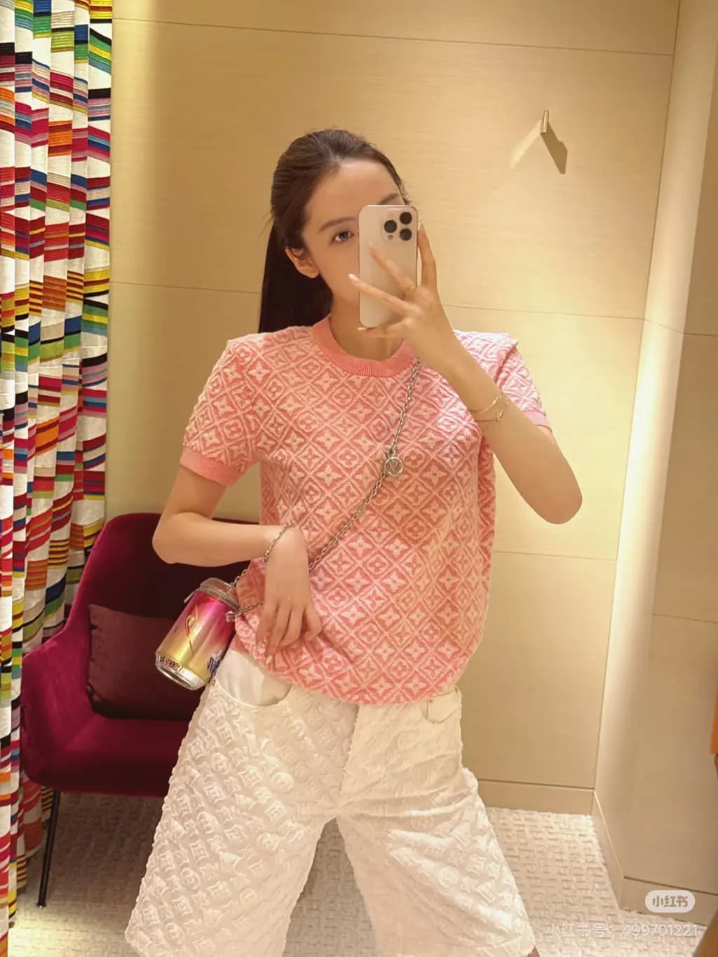 루이비통 LOUIS VUITTON 모노그램 자카드 니트 반팔 티셔츠 상세 이미지