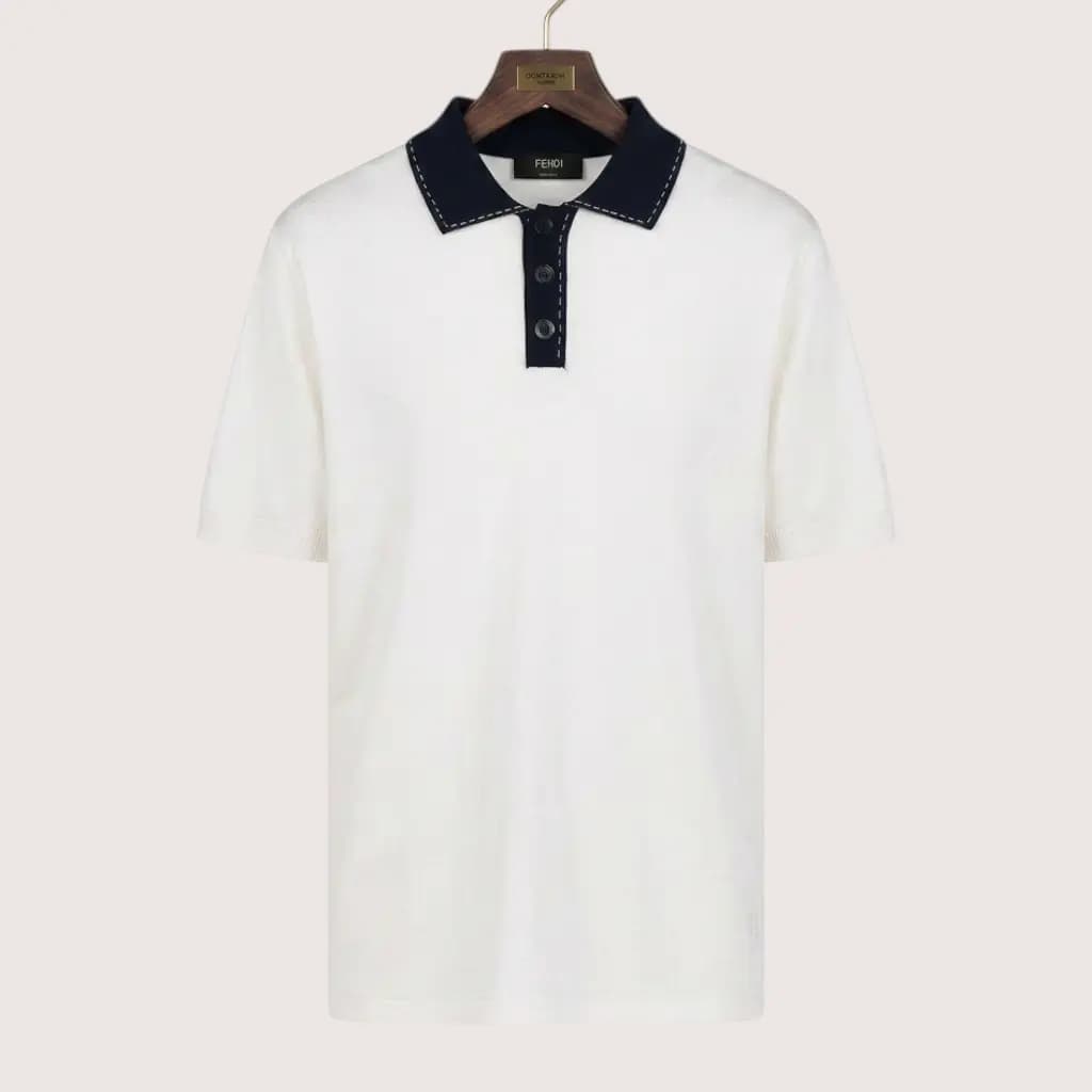 FENDI 콘트라스트 칼라 니트 폴로 셔츠