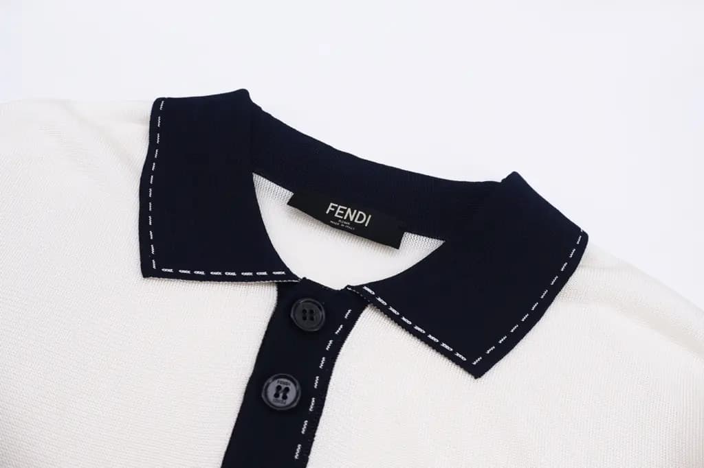 펜디 FENDI 콘트라스트 칼라 니트 폴로 셔츠 상세 이미지