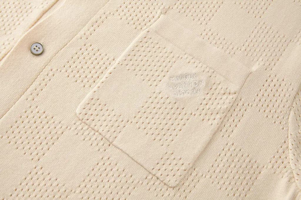 루이비통 LOUIS VUITTON 체크 오픈워크 니트 반팔 폴로 셔츠 상세 이미지