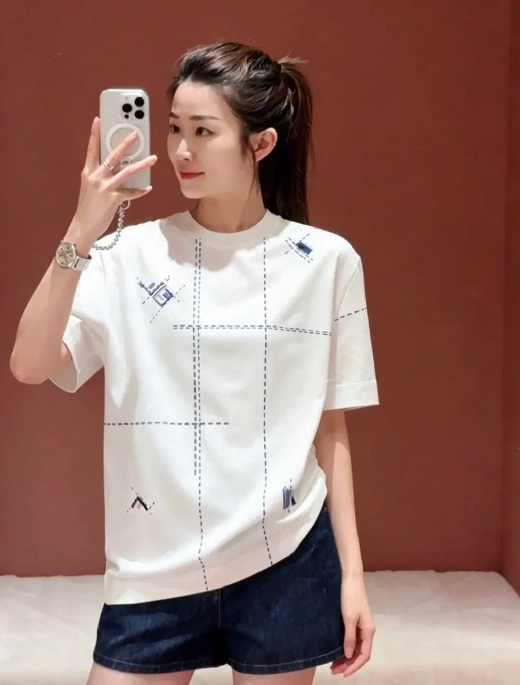 펜디 FENDI FF 체크 자수 오버 티셔츠 상세 이미지