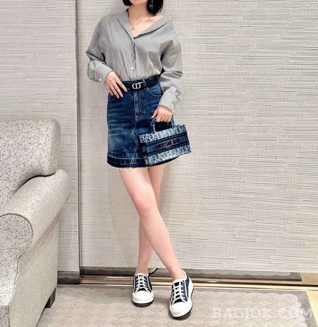 디올 디올 데님 자카드 북 토트백 미니 상세 이미지